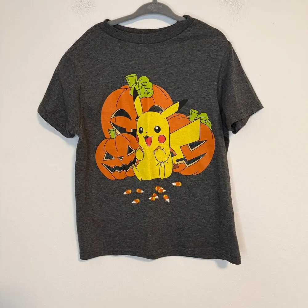 Pokémon Kids Boys Halloween Pikachu Pumpkin T Shirt In Gray Size XS